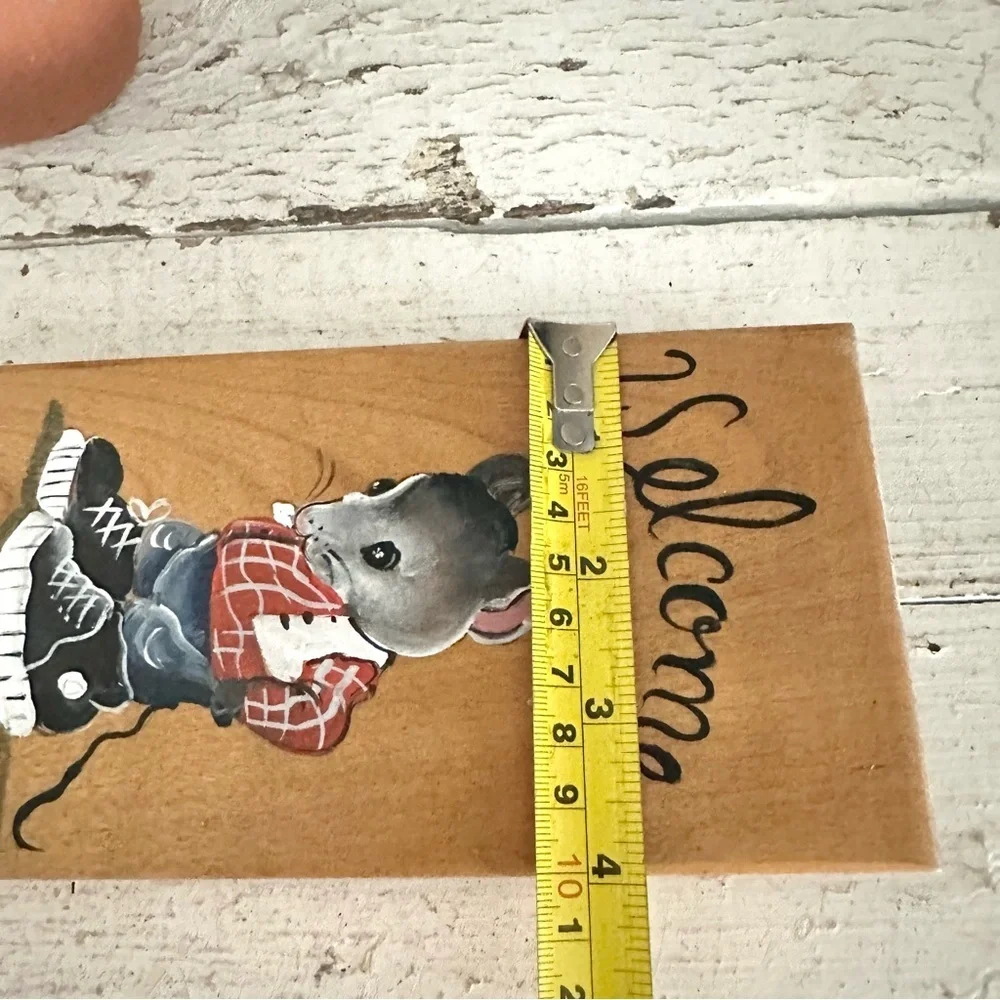 Vintage Welcome Sign Mouse Wearing Converse Chuck Taylor High tops Wood Plaque